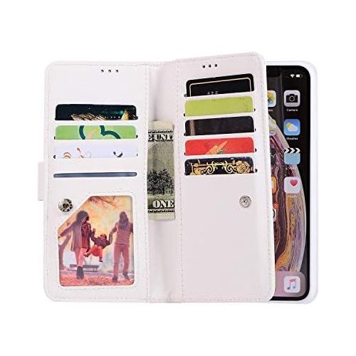  Herbests Kompatibel mit Samsung Galaxy A40 Handyhuelle Handytasche mit 9 Kartenfacher Handschlaufe Leder Huelle Reissverschluss Magnet Luxus Bling Glanzend Multifunktions Flip Case,Si