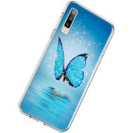 [아마존베스트]Herbests Compatible with Samsung Galaxy A7 2018 Case Silicone Ultra Thin Mobile Phone Case Luminous Bright Soft TPU Protective Case Crystal Silicone Crystal Transparent Case Blue B