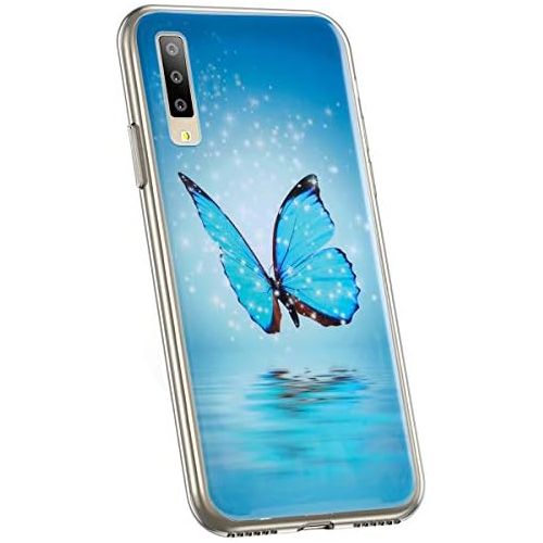  [아마존베스트]Herbests Compatible with Samsung Galaxy A7 2018 Case Silicone Ultra Thin Mobile Phone Case Luminous Bright Soft TPU Protective Case Crystal Silicone Crystal Transparent Case Blue B