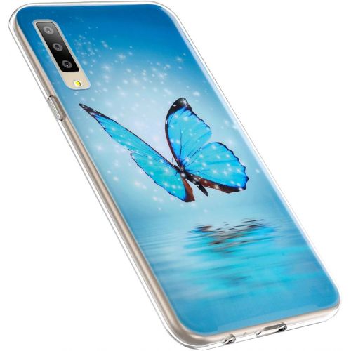  [아마존베스트]Herbests Compatible with Samsung Galaxy A7 2018 Case Silicone Ultra Thin Mobile Phone Case Luminous Bright Soft TPU Protective Case Crystal Silicone Crystal Transparent Case Blue B