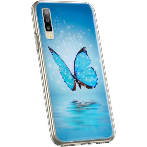  [아마존베스트]Herbests Compatible with Samsung Galaxy A7 2018 Case Silicone Ultra Thin Mobile Phone Case Luminous Bright Soft TPU Protective Case Crystal Silicone Crystal Transparent Case Blue B