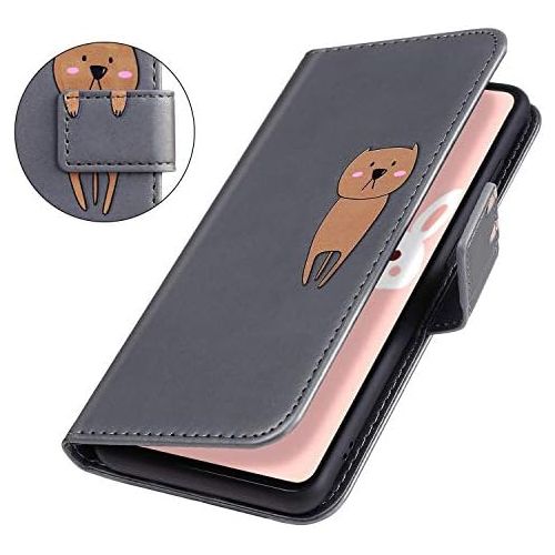  [아마존베스트]Herbests Compatible with Huawei P20 Lite Mobile Phone Case Leather Case for Boys Men Cute Cartoon 3D Animal Pattern Leather Protective Flip Case Wallet Case Flip Cover Flip Case Be