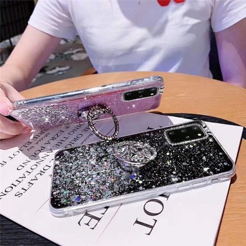  [아마존베스트]Herbests Compatible with Samsung Galaxy S20 Plus Case with Ring Holder Stand Shiny Bling Rhinestone Glitter Star Transparent TPU Silicone Protective Mobile Phone Case Crystal Clear