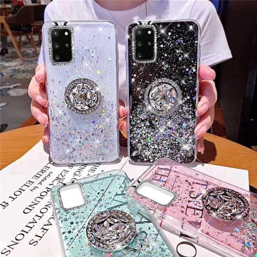  [아마존베스트]Herbests Compatible with Samsung Galaxy S20 Plus Case with Ring Holder Stand Shiny Bling Rhinestone Glitter Star Transparent TPU Silicone Protective Mobile Phone Case Crystal Clear