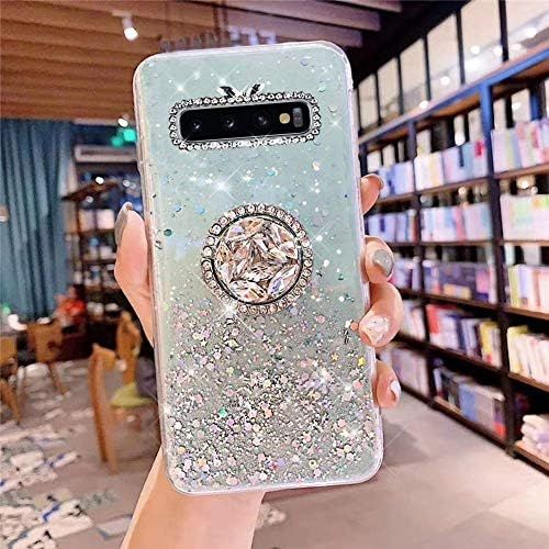  [아마존베스트]Herbests Compatible with Samsung Galaxy S10 Plus Case with Ring Holder Stand Shiny Bling Rhinestone Glitter Star Transparent TPU Silicone Protective Mobile Phone Case Crystal Clear