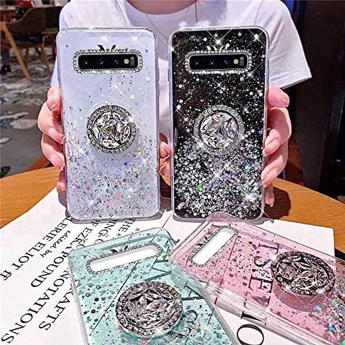  [아마존베스트]Herbests Compatible with Samsung Galaxy S10 Plus Case with Ring Holder Stand Shiny Bling Rhinestone Glitter Star Transparent TPU Silicone Protective Mobile Phone Case Crystal Clear