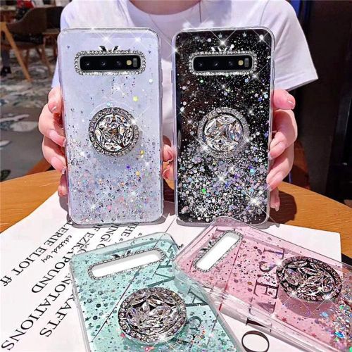  [아마존베스트]Herbests Compatible with Samsung Galaxy S10 Plus Case with Ring Holder Stand Shiny Bling Rhinestone Glitter Star Transparent TPU Silicone Protective Mobile Phone Case Crystal Clear