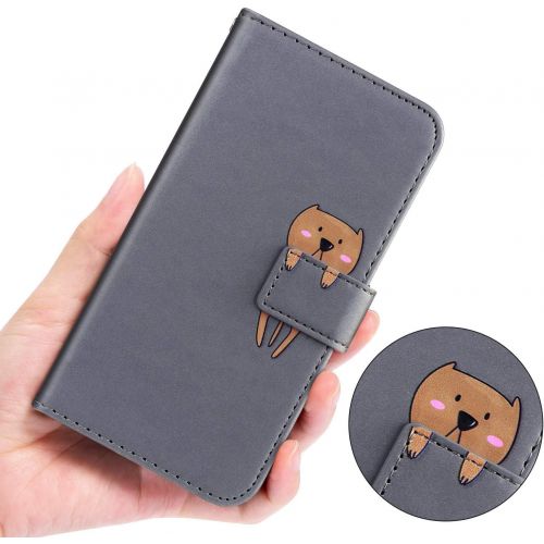  [아마존베스트]Herbests Compatible with Huawei Y7 2019 mobile phone case leather case for boys men cute cartoon 3D animal pattern leather protective flip case wallet case flip case flip case cove