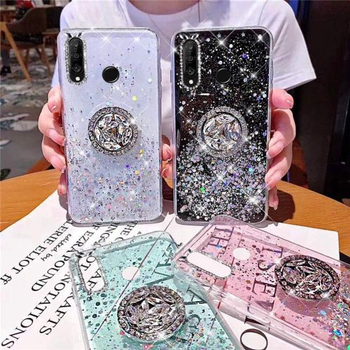  [아마존베스트]Herbests Compatible with Huawei P30 Lite Case with Ring Holder Stand Shiny Bling Rhinestone Glitter Star Transparent TPU Silicone Protective Mobile Phone Case Crystal Clear Case Gr