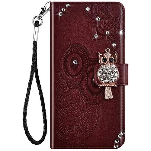  [아마존베스트]Herbests Compatible with Samsung Galaxy S20 Plus Mobile Phone Case Glitter Bling Rhinestone Diamond Owl Mandala Flowers Pattern Leather Flip Case Cover Protective Flip Case Magneti