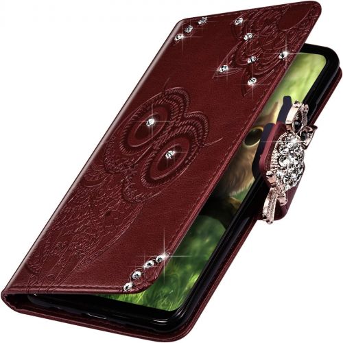  [아마존베스트]Herbests Compatible with Samsung Galaxy S20 Plus Mobile Phone Case Glitter Bling Rhinestone Diamond Owl Mandala Flowers Pattern Leather Flip Case Cover Protective Flip Case Magneti