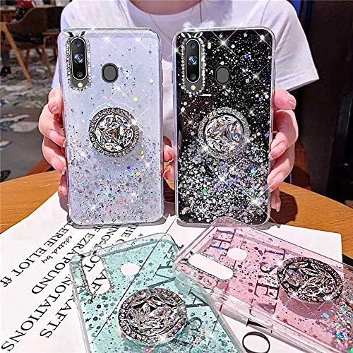  [아마존베스트]Herbests Compatible with Samsung Galaxy A20S Case with Ring Holder Stand Shiny Bling Rhinestone Glitter Star Transparent TPU Silicone Protective Mobile Phone Case Crystal Clear Cas