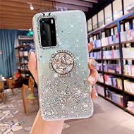 [아마존베스트]Herbests Compatible with Huawei P40 Pro Case with Ring Holder Stand Shiny Bling Rhinestone Glitter Star Transparent TPU Silicone Protective Mobile Phone Case Crystal Clear Case Gre