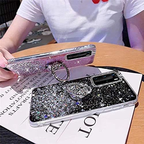  [아마존베스트]Herbests Compatible with Huawei P40 Pro Case with Ring Holder Stand Shiny Bling Rhinestone Glitter Star Transparent TPU Silicone Protective Mobile Phone Case Crystal Clear Case Gre