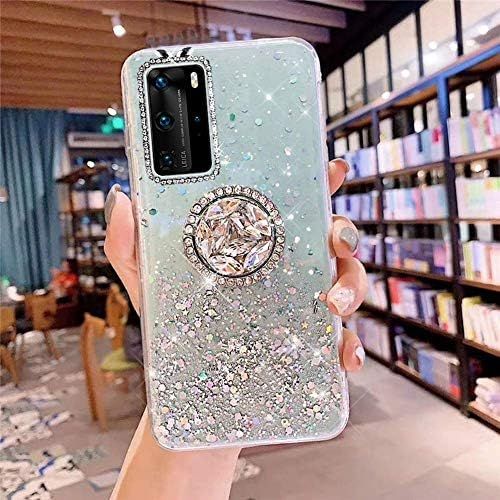  [아마존베스트]Herbests Compatible with Huawei P40 Pro Case with Ring Holder Stand Shiny Bling Rhinestone Glitter Star Transparent TPU Silicone Protective Mobile Phone Case Crystal Clear Case Gre