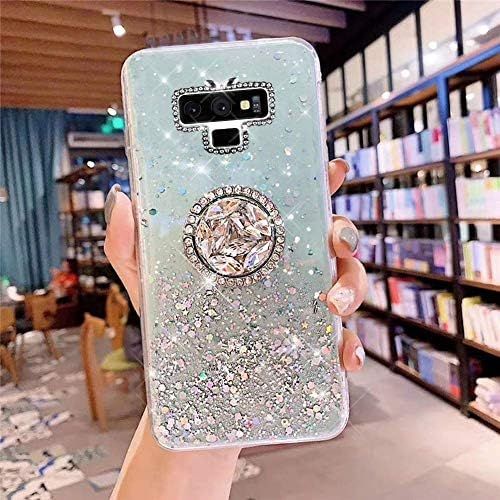  [아마존베스트]Herbests Compatible with Samsung Galaxy Note 9 Case with Ring Holder Stand Shiny Bling Rhinestone Glitter Star Transparent TPU Silicone Protective Mobile Phone Case Crystal Clear C