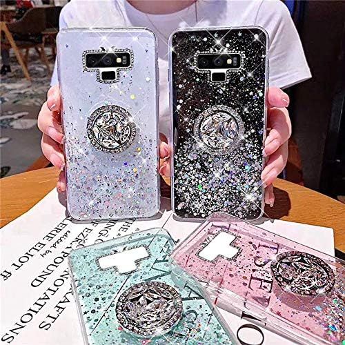  [아마존베스트]Herbests Compatible with Samsung Galaxy Note 9 Case with Ring Holder Stand Shiny Bling Rhinestone Glitter Star Transparent TPU Silicone Protective Mobile Phone Case Crystal Clear C