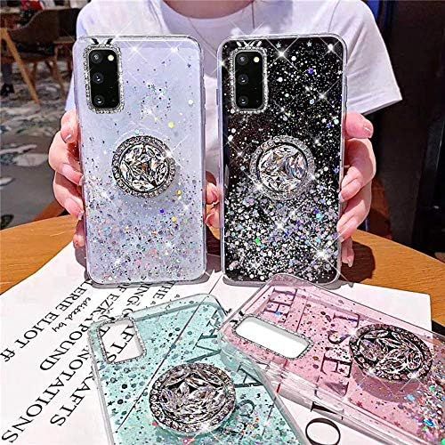  [아마존베스트]Herbests Compatible with Samsung Galaxy S20 Case with Ring Holder Stand Shiny Bling Rhinestone Glitter Star Transparent TPU Silicone Protective Mobile Phone Case Crystal Clear Case