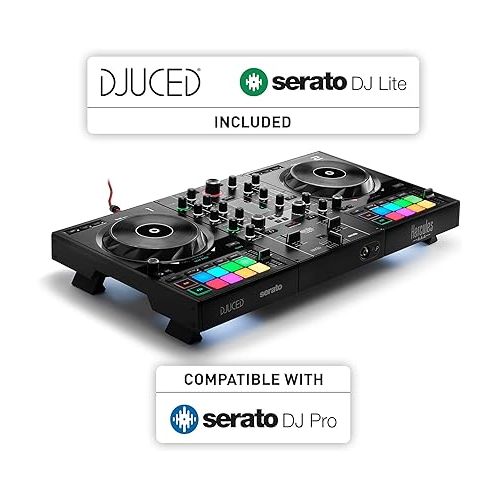 Hercules DJControl Inpulse 500: 2-deck USB DJ controller for Serato DJ and DJUCED (included) | Pyle Portable Adjustable Laptop Stand