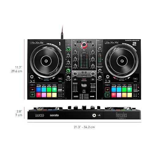  Hercules DJControl Inpulse 500: 2-deck USB DJ controller for Serato DJ and DJUCED (included) | Pyle Portable Adjustable Laptop Stand