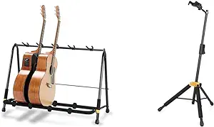 Hercules Stands GS525B 5 Space Guitar Rack Black & GS415BPLUS AutoGrip System Guitar Stand