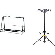 Hercules Stands GS525B 5-space Guitar Rack for Electric, Acoustic, and Bass Guitars with Two Extension Yokes & GS432BPLUS Auto Grip Triple Guitar Stand