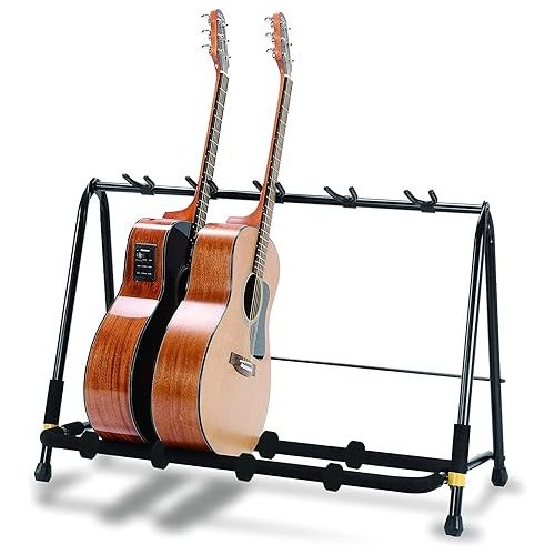  Hercules Stands GS525B 5-space Guitar Rack for Electric, Acoustic, and Bass Guitars with Two Extension Yokes & GS432BPLUS Auto Grip Triple Guitar Stand