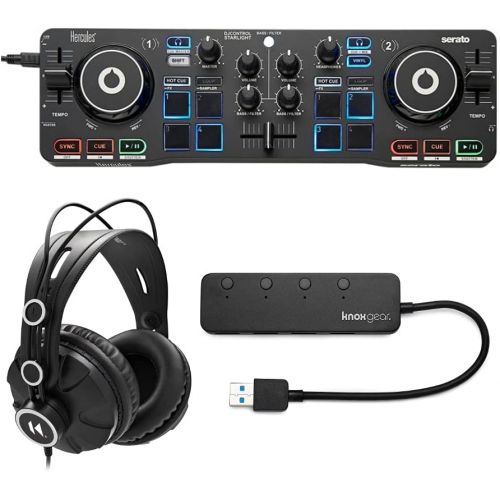  [아마존베스트]Hercules DJControl Starlight Pocket USB DJ Controller Bundled with Headphones and Knox 4-Port USB 3.0 Hub (3 Items)