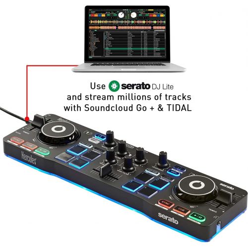  Hercules DJControl Starlight | Pocket USB DJ Controller with Serato DJ Lite, touch-sensitive jog wheels, built-in sound card and built-in light show: Musical Instruments
