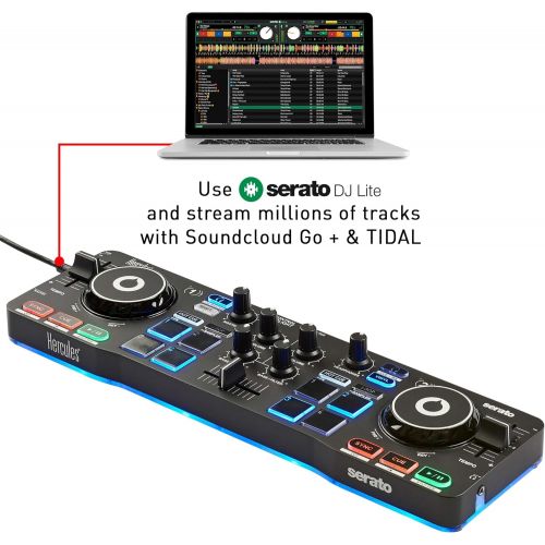  [아마존베스트]Hercules DJControl Starlight | Pocket USB DJ Controller with Serato DJ Lite, touch-sensitive jog wheels, built-in sound card and built-in light show