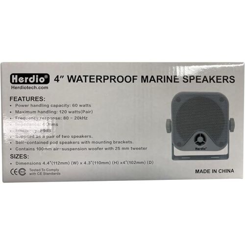  Herdio 4 Inches Marine Box Bluetooth Speakers -Compact Waterproof Audio Sound System with 100 Watt Power for Boat Golf cart Jeep ATV UTV Truck Heavy Duty Powersports Vehicles Courtyard (White)