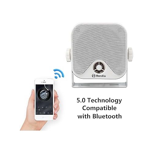  Herdio 4 Inches Marine Box Bluetooth Speakers -Compact Waterproof Audio Sound System with 100 Watt Power for Boat Golf cart Jeep ATV UTV Truck Heavy Duty Powersports Vehicles Courtyard (White)