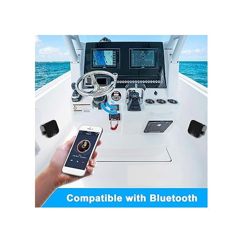  Herdio Receiver/Speaker Package, MP3/USB AM/FM Marine Stereo Bundle for Boat ATV UTV SPA.