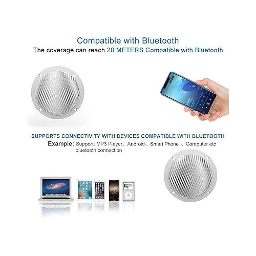  Herdio 4 Inches Waterproof Marine Bluetooth Ceiling Speakers for Bathroom Kitchen Home Outdoor Camper Golf Cart Boat with Flush Mount