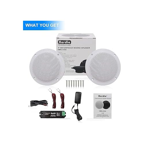  Herdio 4 Inches Waterproof Marine Bluetooth Ceiling Speakers for Bathroom Kitchen Home Outdoor Camper Golf Cart Boat with Flush Mount