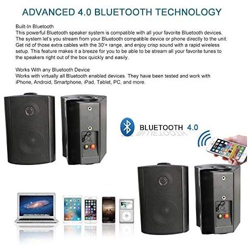  Herdio 4 Inches Outdoor Indoor Patio Bluetooth Wall Mount Speakers Waterproof (Black)