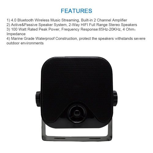  Herdio 4 Inches Heavy Duty Waterproof Boat Marine Box Bluetooth Outdoor Speakers Surface Mounted for Camper Skid Steer ATV UTV RZR Golf Cart Tractor