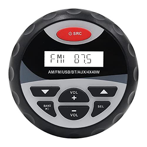  Herdio Weather-proof Marine Stereo , Boat Gauge Audio In-Dash , Bluetooth, Digital Media Receiver MP3 /USB/AM /FM (No CD Player)