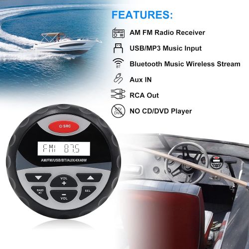  Herdio Weather-proof Marine Stereo , Boat Gauge Audio In-Dash , Bluetooth, Digital Media Receiver MP3 /USB/AM /FM (No CD Player)