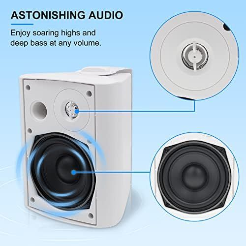  Herdio 5.25 Inches 200 Watts Indoor Outdoor Patio Bluetooth Speakers with Superior Stereo Dome Tweeter All Weather Wired Wall Mount System(White)