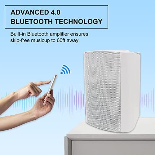  Herdio 5.25 Inches 200 Watts Indoor Outdoor Patio Bluetooth Speakers with Superior Stereo Dome Tweeter All Weather Wired Wall Mount System(White)