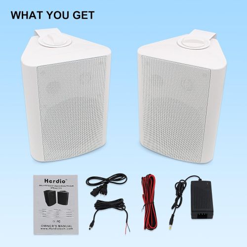  Herdio 5.25 Inches 200 Watts Indoor Outdoor Patio Bluetooth Speakers with Superior Stereo Dome Tweeter All Weather Wired Wall Mount System(White)