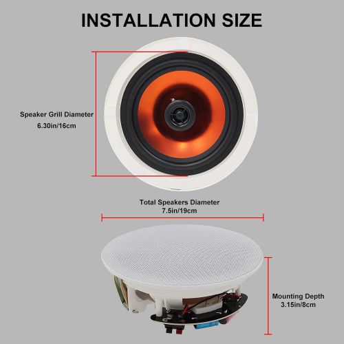  Herdio 6.5”Flush Mount in-Wall in-Ceiling 2-Way Universal Home Bluetooth Speakers,300Watts Max Power,7.6-Inch Cutout Diameter (A Pair)