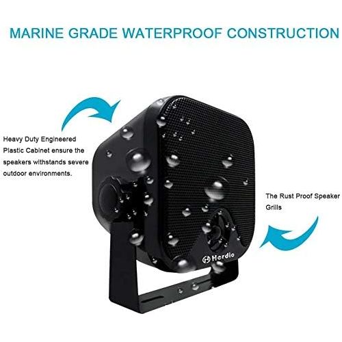  Herdio 4 Inches Heavy Duty Waterproof Boat Marine Box Outdoor Speakers Surface Mounted for Skid Steer ATV UTV RZR Golf Cart Tractor Powersports Boat Truck Jeep