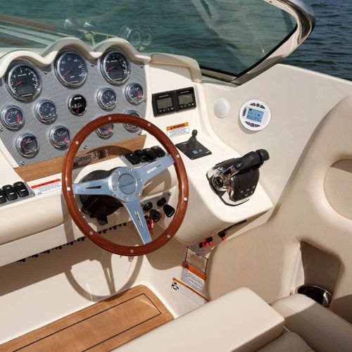  Herdio Round Waterproof Marine Radio - 4 x 40 W Boat in Dash Gauge Stereo Receiver with Bluetooth, AM FM, 2.75 Inches Digital LCD, USB, AUX, RCA (White)