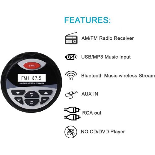  Herdio Marine Bluetooth Stereo Package, MP3/USB AM/FM Radio +4 Inches Marine Ceiling Flush Wall Mount Speakers (Round,A Pair)