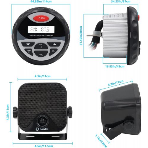  Herdio Receiver/Speaker Package, Bluetooth, MP3/USB AM/FM Marine Stereo Bundle for Boat ATV UTV SPA.