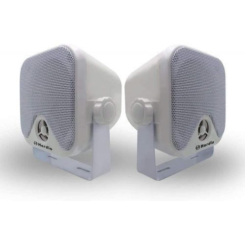  Herdio Receiver/Speaker Package, Bluetooth, MP3/USB AM/FM Marine Stereo Bundle for Boat ATV UTV SPA (White)