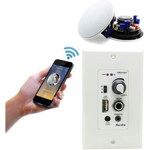  [아마존베스트]Herdio Home Audio Package Wall Mount Audio Control Amplifier Receiver System and HCS-418 in Ceiling Bathroom Kitchen Living Room Speakers (A Pair)