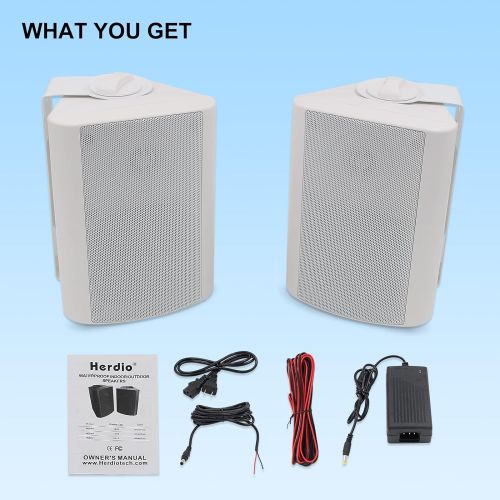  [아마존베스트]Herdio 4 Inches Outdoor Bluetooth Speakers Waterproof Patio Deck Wall Mount Speakers （White）